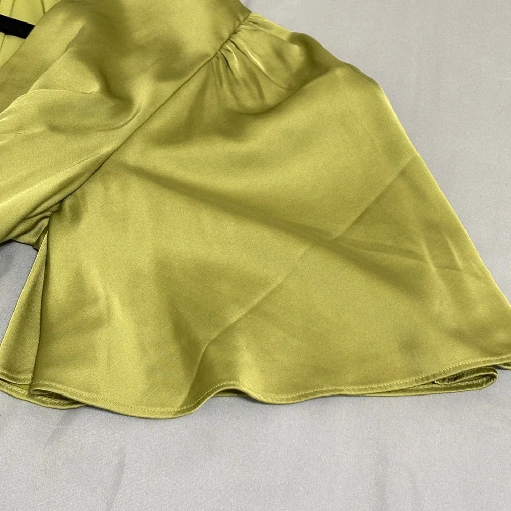 Abercrombie & Fitch Angel Sleeve O-Ring Satin Maxi Dress Sz S Lime Green Slit